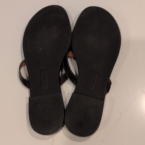 Talbots Chocolate Brown Leather Thong Flat Sandals With Beaded Sunburst - Picture 7 of 9